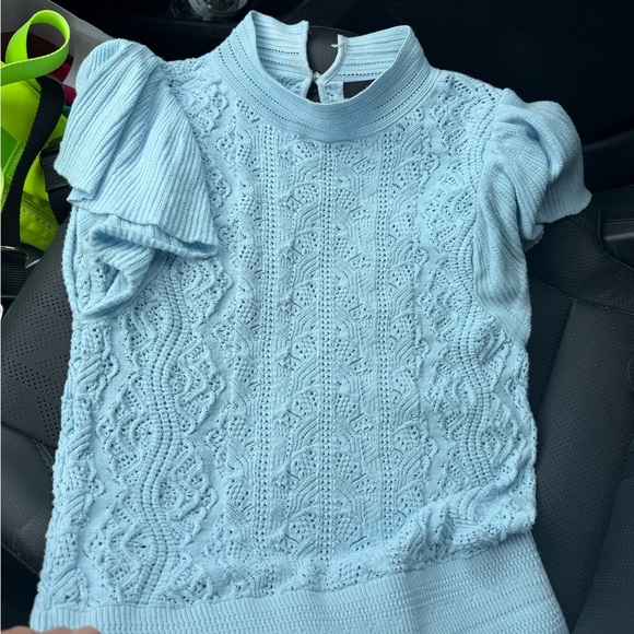 White House Black Market Pale Blue Lace Knit Top - Picture 2 of 4